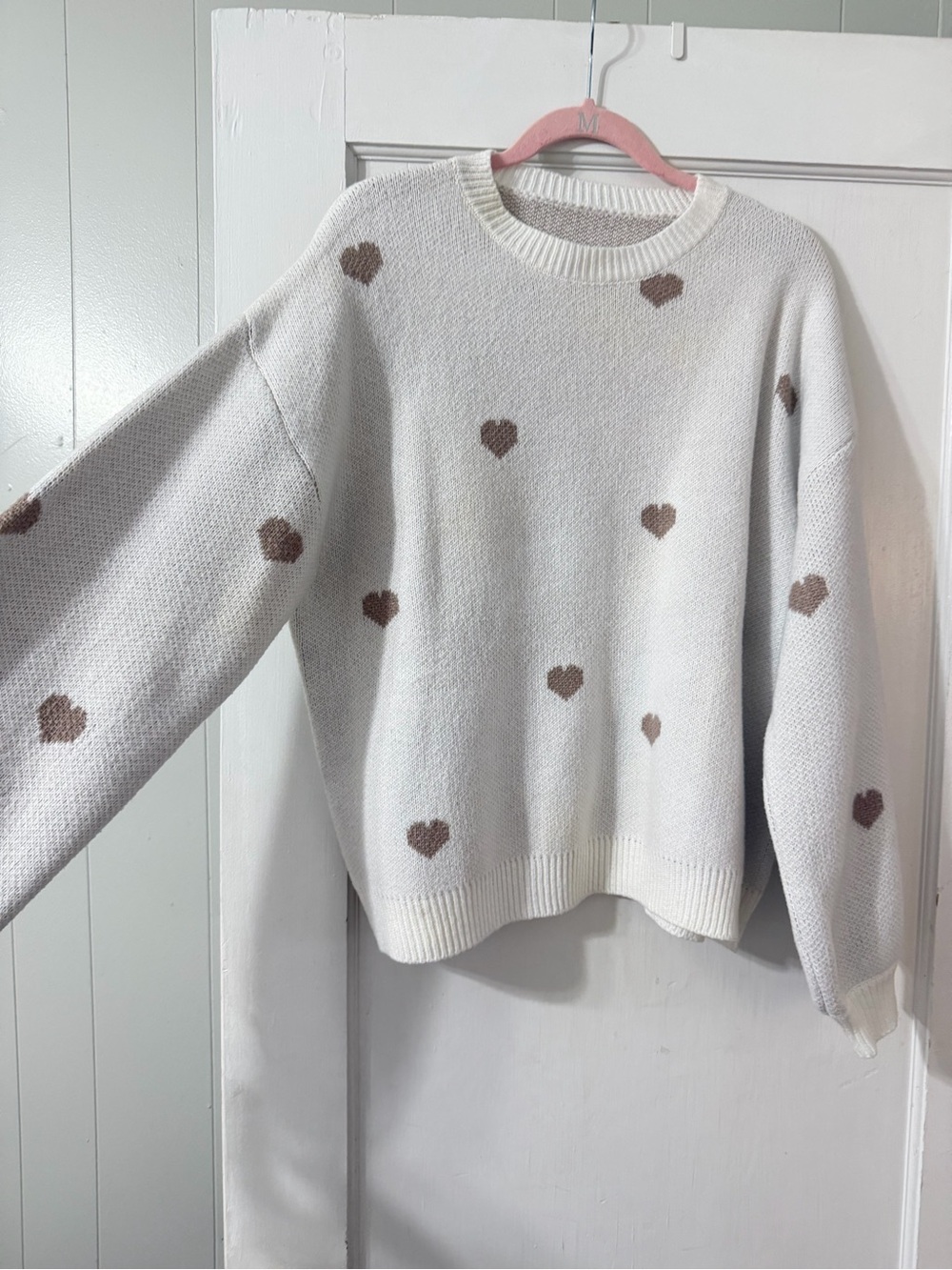 Women's Thick Cream Heart Pattern Sweater